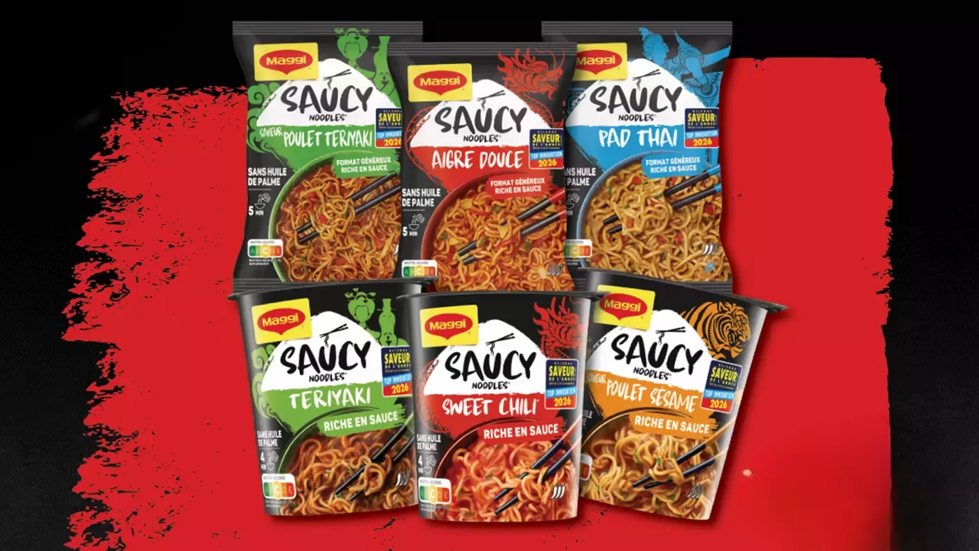 Packshots de six références MAGGI® Saucy Noodles®