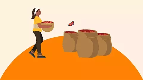 Illustration d’une femme qui porte un sac de graines